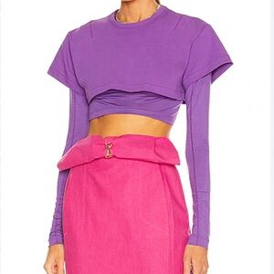 JACQUEMUS Le Double Cropped Layered T-Shirt - Purple XS